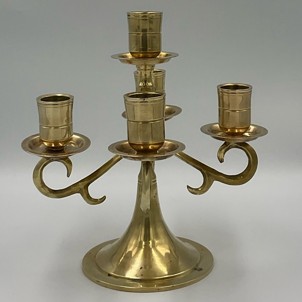Vintage Gold 5 Arm Solid Brass Candelabra